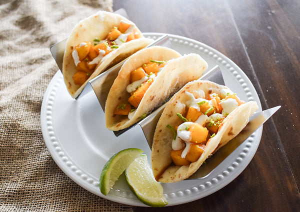Chili Lime Mango Dessert Tacos with Lime Cream Cheese Sauce