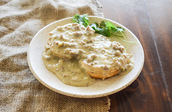 Creamy Green Chile Biscuits and Gravy