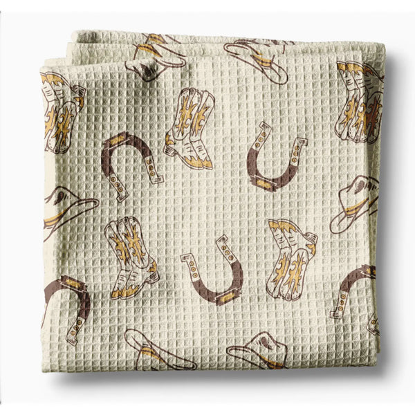 Retro Western Boots Cowboy Hat Towel